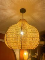 Handwoven Raffia Pendant Light – Round Artisan Lamp - Image 2