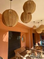 Handwoven Raffia Pendant Light – Round Ceiling Lamp - Image 3