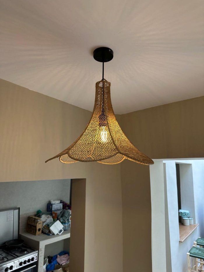 Round Handwoven Raffia Pendant Lamp – Natural Ceiling Light - Image 10