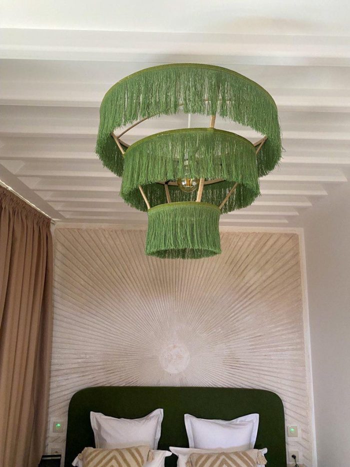 Moroccan Hdoum Fringe Pendant Lamp - Layered Artisan Light - Image 3