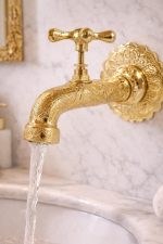 Antique Brass Wall Mount Faucet – Engraved Moroccan Tap - Image 3