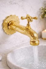 Antique Brass Wall Mount Faucet – Engraved Moroccan Tap - Image 2