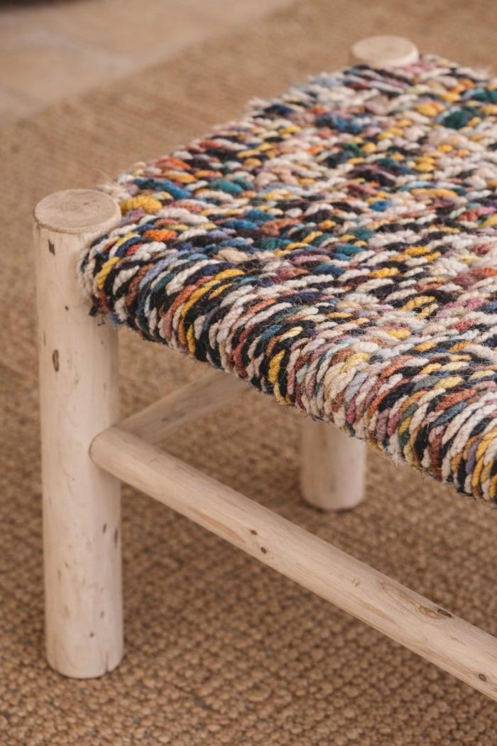Moroccan Bench with Boucherouite Rope - Colorful Handmade Bench - Image 3