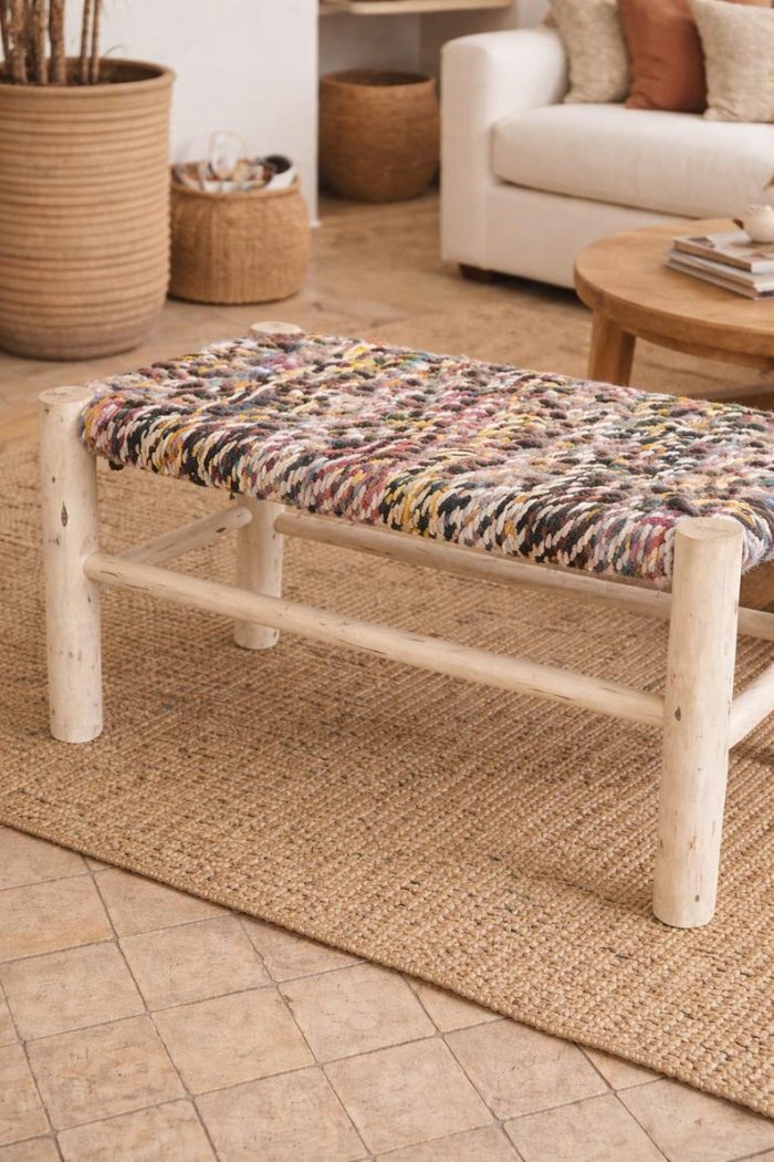 Moroccan Bench with Boucherouite Rope - Colorful Handmade Bench - Image 2