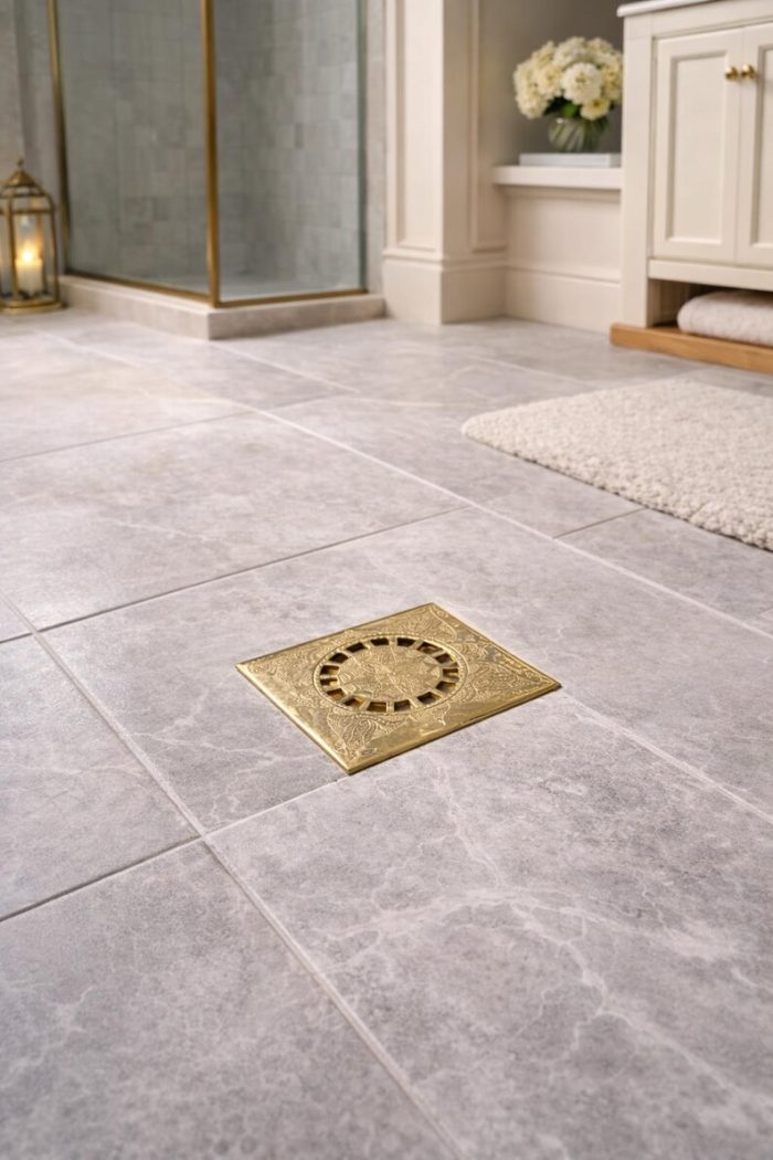 Handcrafted Brass Floor Drain Cover – Decorative Square Shower Drain Grate - Image 4