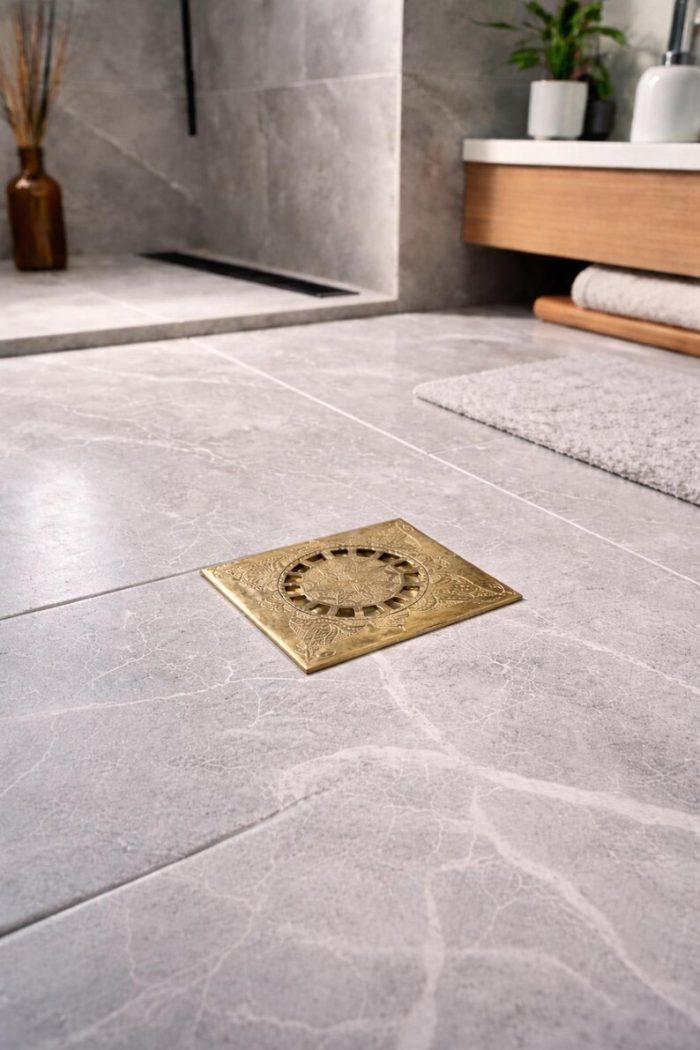 Handcrafted Brass Floor Drain Cover – Decorative Square Shower Drain Grate - Image 3