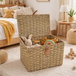 Handwoven Doum Palm Storage Box with Lid – Kids Room Organizer