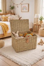 Handwoven Doum Palm Storage Box with Lid – Kids Room Organizer