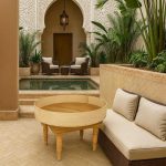 Mesa de centro marroquí redonda de madera