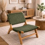 Marokkaanse fauteuil van notenhout met groen koord – handgeweven relaxstoel (variant)