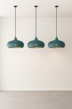 Hammered Brass Pendant Light with Turquoise Patina - Image 2