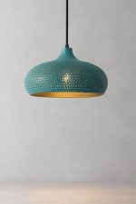Hammered Brass Pendant Light with Turquoise Patina - Image 3