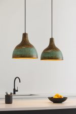 Hammered Brass Pendant Light with Turquoise Patina - Image 3