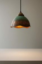 Hammered Brass Pendant Light with Brown Patina - Image 4