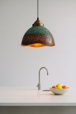 Hammered Brass Pendant Light with Brown Patina - Image 3