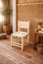 Moroccan Wooden Chair with White Rope - Handmade Artisan Seating