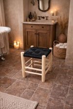 Small Handmade Moroccan Wooden Stool with Black Rope