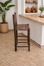 Moroccan Bar Stool with Dark Brown Leather - Handmade Wooden Stool - Image 2