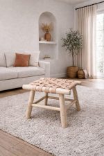 Kleine Marokkaanse Handgemaakte Bank met Natuurlijk Leer