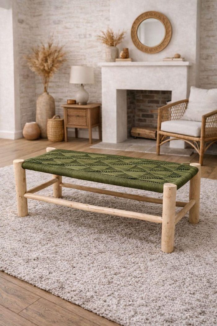 Marokkaanse handgeweven bank met groen koord - Image 6