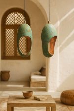 Turquoise Patina Copper Pendant Light – Modern Artisan Hanging Lamp - Image 3