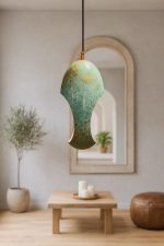 Turquoise Patina Copper Pendant Light – Modern Artisan Hanging Lamp - Image 4