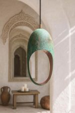 Turquoise Patina Copper Pendant Light – Modern Artisan Hanging Lamp - Image 2