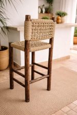 Moroccan Handwoven Bar Stool with Palm Leaf Rope - Handmade - Image 5