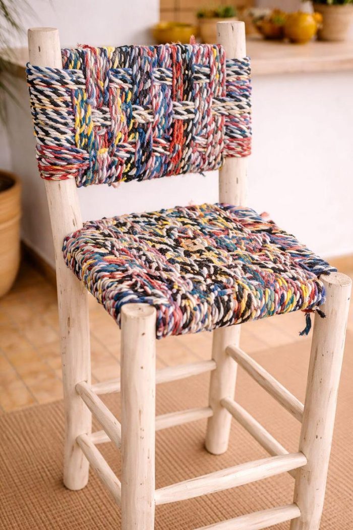 Handmade Laurel Wood Bar Stool with Boucherouite Rope - Moroccan Boho - Image 2
