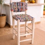 Handmade Laurel Wood Bar Stool with Boucherouite Rope - Moroccan Boho