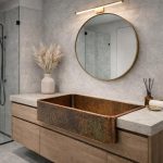 Antique Copper Apron Front Sink – Rustic Farmhouse Bathroom Basin