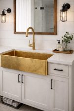Hammered Brass Apron Front Sink – Gold Farmhouse Basin - Image 2