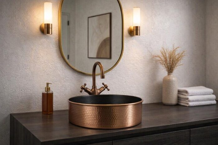 Two-Tone Copper Vessel Sink – Hammered Round Basin (Black Interior) - Image 3