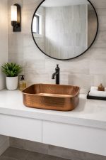 Handmade Hammered Copper Rectangle Vessel Sink – Rustic Basin - Image 2