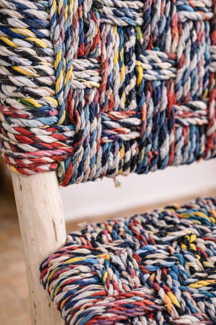 Handmade Laurel Wood Bar Stool with Boucherouite Rope - Moroccan Boho - Image 4