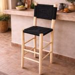 Moroccan Boho Bar Stool with Black Rope Weave - Handmade