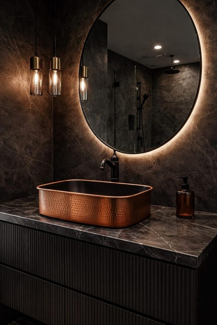 Rectangular Hammered Copper Vessel Sink – Modern Countertop Basin - Image 3