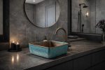 Turquoise Patina Square Copper Vessel Sink – Hammered Bathroom Basin - Image 4