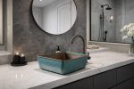 Turquoise Patina Square Copper Vessel Sink – Hammered Bathroom Basin - Image 2