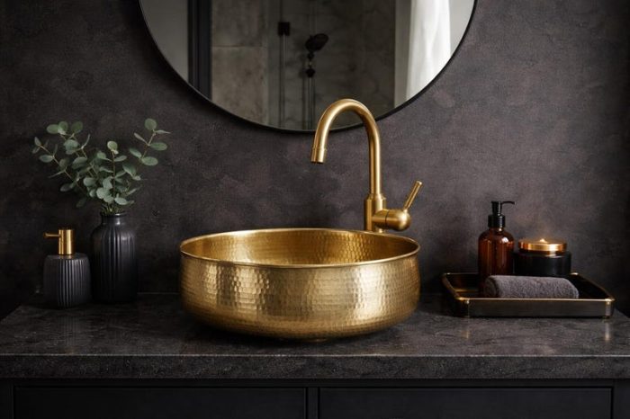 Hammered Brass Round Vessel Sink – Gold Bathroom Bowl Basin - Image 3