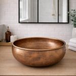 Antique Copper Round Vessel Sink – Rustic Patina Bathroom Bowl