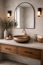 Antieke koperen ronde opbouwwaskom met rustieke patina - Image 2