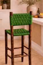 Moroccan Boho Bar Stools with Green Rope Weave - Handmade Set - Image 3