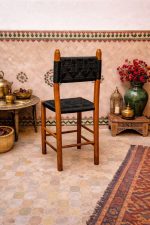 Moroccan Boho Brown Wooden Chair with Black Rope Weave - Handmade - Image 2