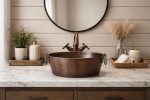 Hammered Copper Trough Vessel Sink with Handles – Rustic Basin - Image 2