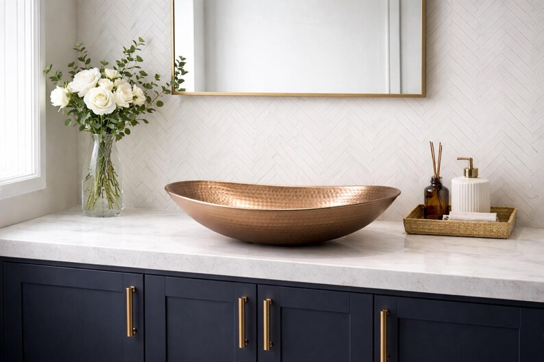 il_794xN.7582023920_aeg7 Hammered Copper Oval Vessel Sink – Low Profile Basin - Image 1