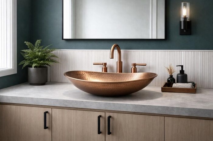 Hammered Copper Oval Vessel Sink – Low Profile Basin - Image 3