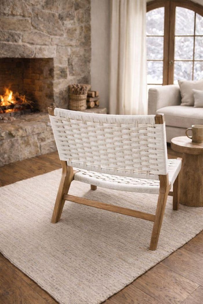 Moroccan Armchair in Nutwood with White Cord – Handwoven Reclined Chair - Image 4