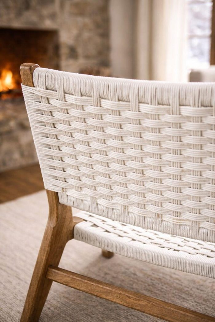Moroccan Armchair in Nutwood with White Cord – Handwoven Reclined Chair - Image 3