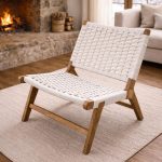 Moroccan Armchair in Nutwood with White Cord – Handwoven Reclined Chair